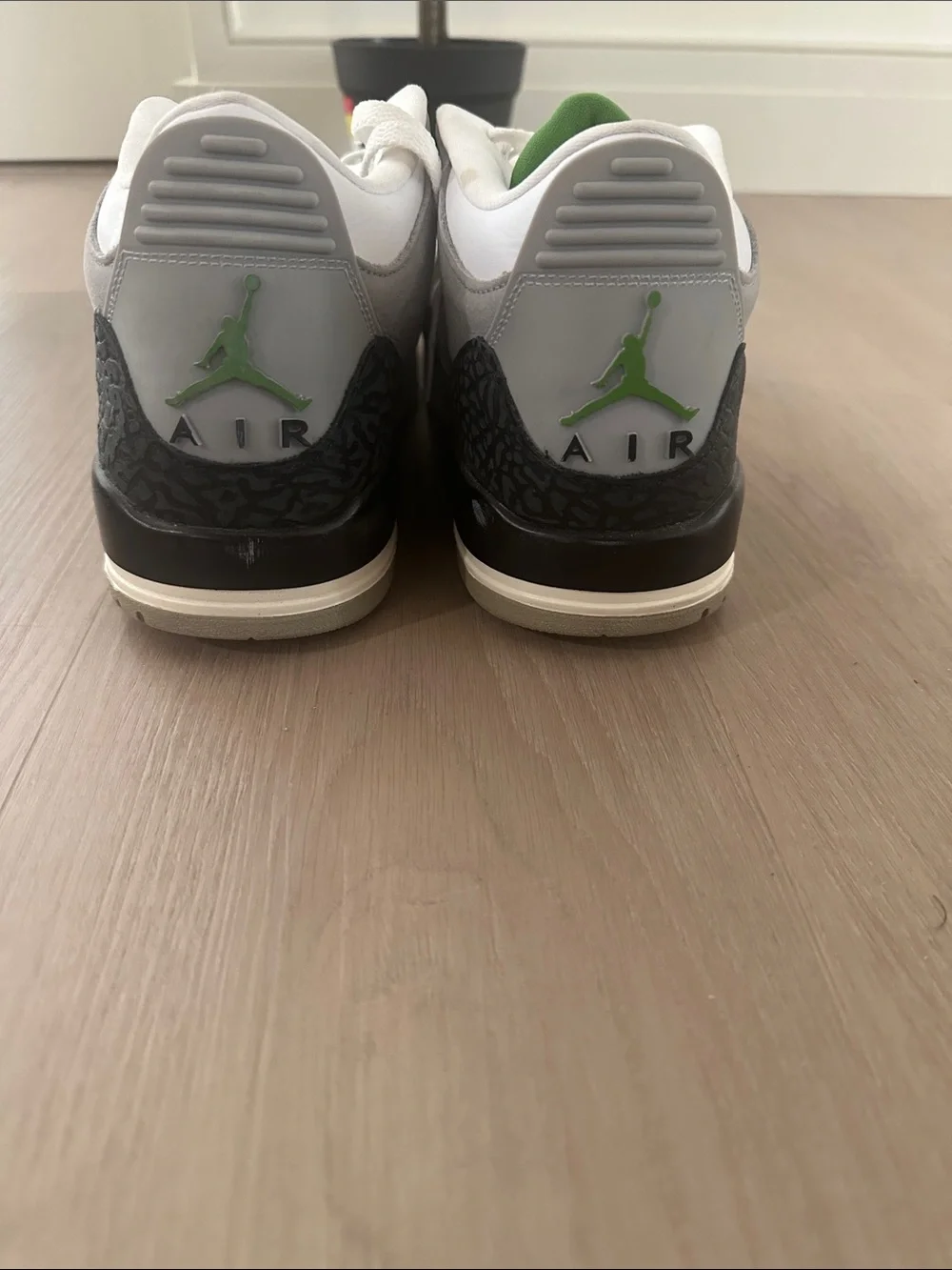 Air Jordan 3 Men's Gray, Black and White Retro Sneakers with Green Accents